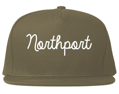 Northport New York NY Script Mens Snapback Hat Grey