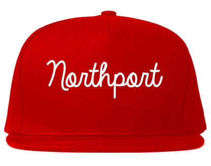 Northport New York NY Script Mens Snapback Hat Red