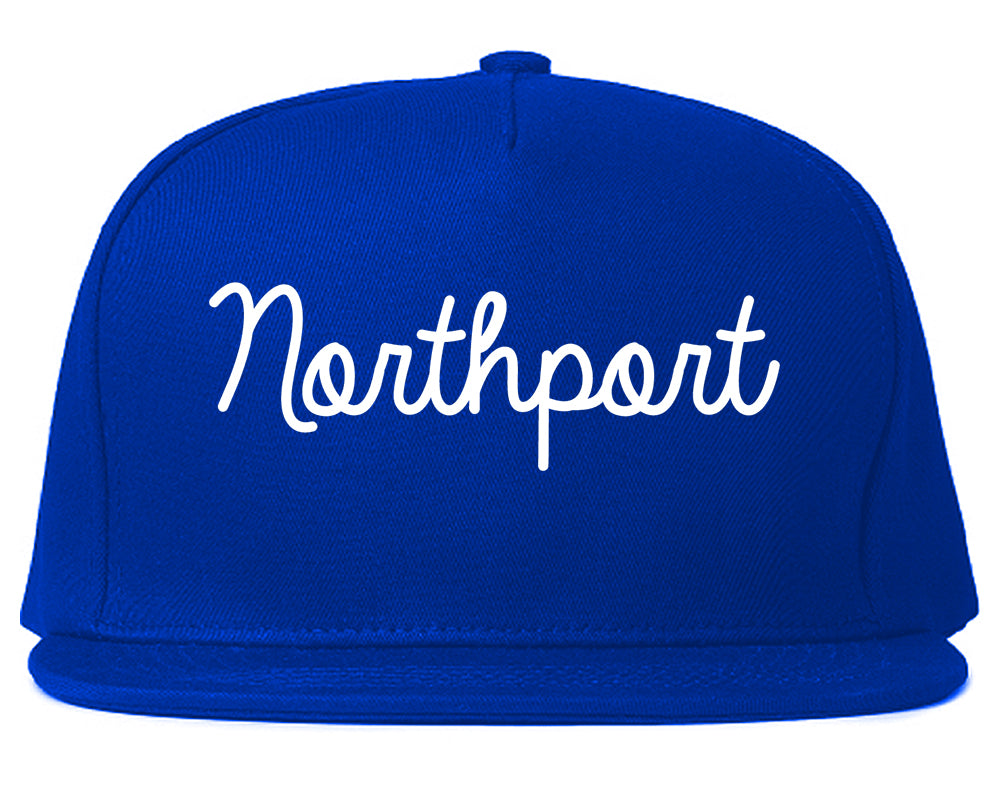 Northport New York NY Script Mens Snapback Hat Royal Blue