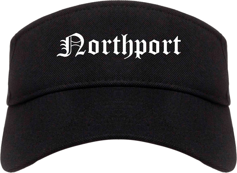 Northport New York NY Old English Mens Visor Cap Hat Black