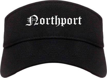 Northport New York NY Old English Mens Visor Cap Hat Black