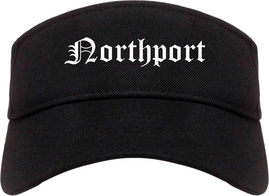 Northport New York NY Old English Mens Visor Cap Hat Black