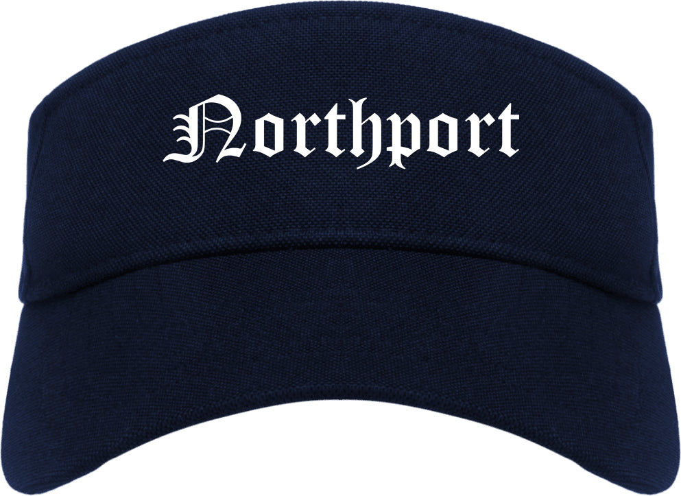 Northport New York NY Old English Mens Visor Cap Hat Navy Blue