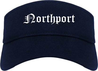 Northport New York NY Old English Mens Visor Cap Hat Navy Blue