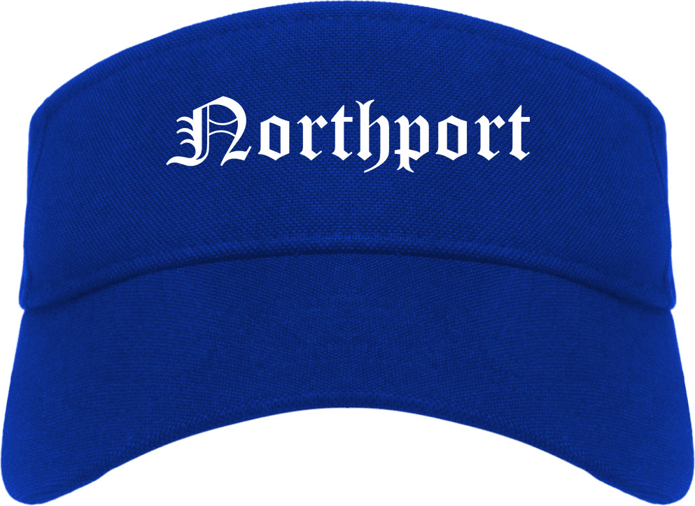 Northport New York NY Old English Mens Visor Cap Hat Royal Blue