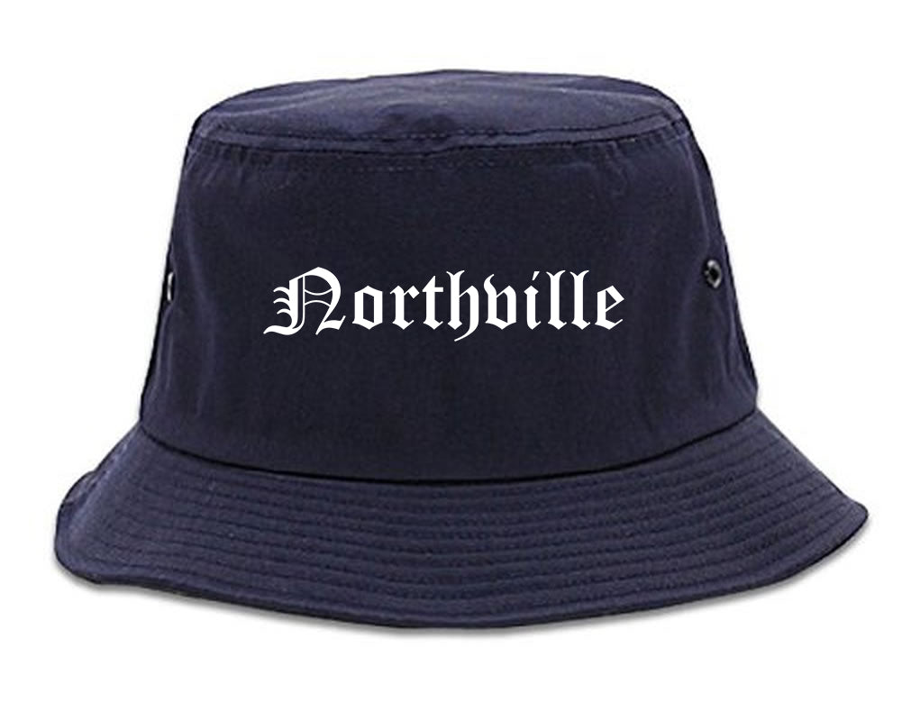 Northville Michigan MI Old English Mens Bucket Hat Navy Blue
