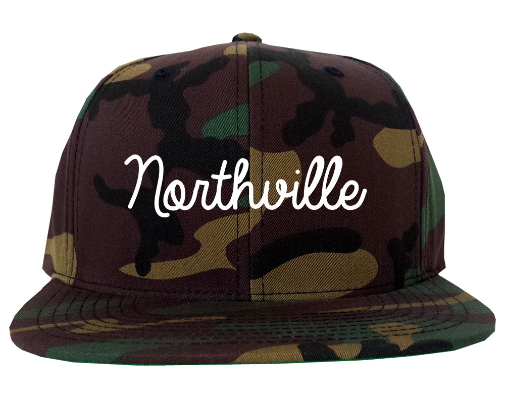 Northville Michigan MI Script Mens Snapback Hat Army Camo