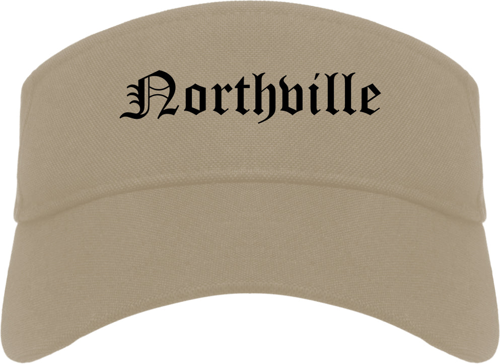 Northville Michigan MI Old English Mens Visor Cap Hat Khaki