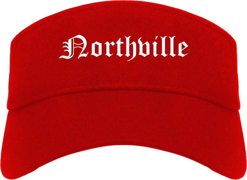 Northville Michigan MI Old English Mens Visor Cap Hat Red