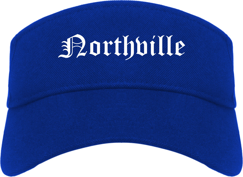 Northville Michigan MI Old English Mens Visor Cap Hat Royal Blue