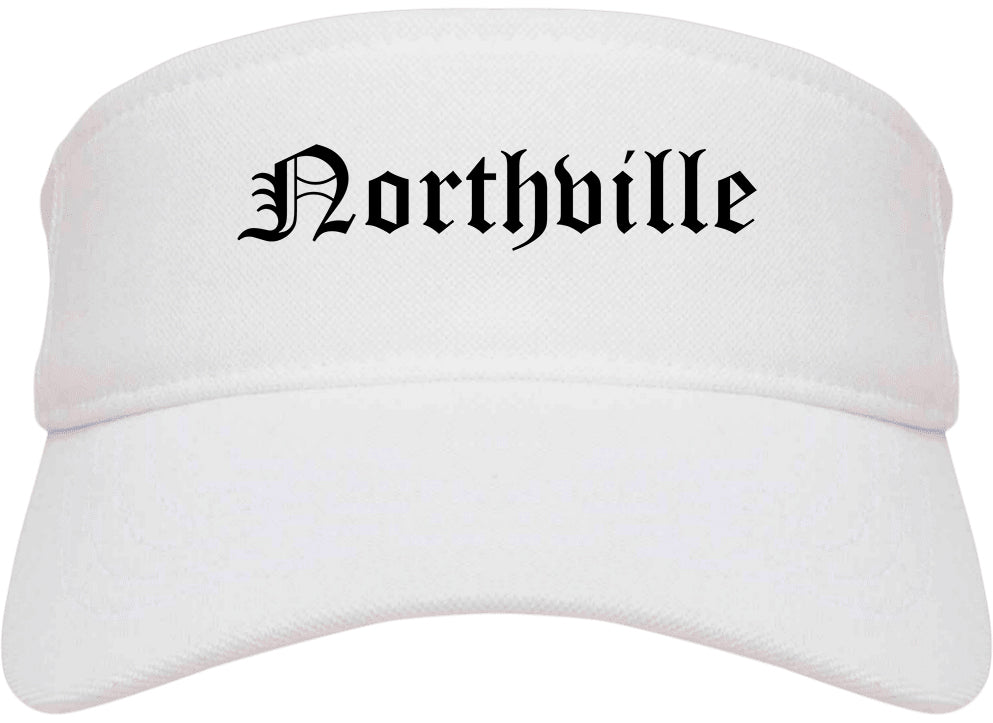 Northville Michigan MI Old English Mens Visor Cap Hat White