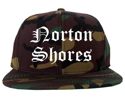 Norton Shores Michigan MI Old English Mens Snapback Hat Army Camo