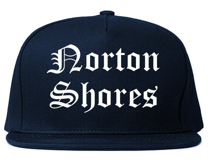 Norton Shores Michigan MI Old English Mens Snapback Hat Navy Blue