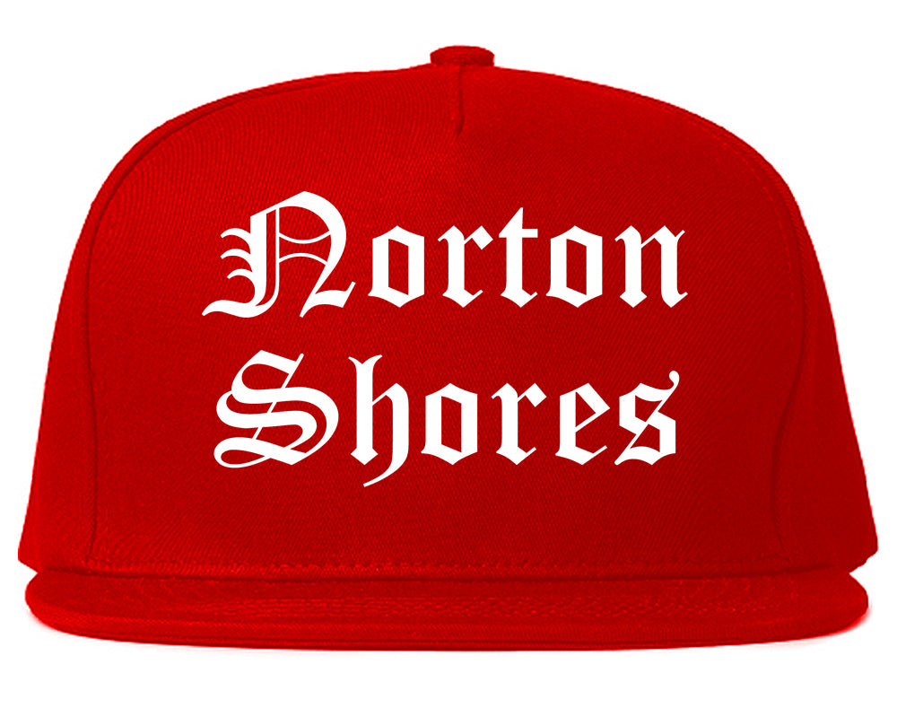 Norton Shores Michigan MI Old English Mens Snapback Hat Red