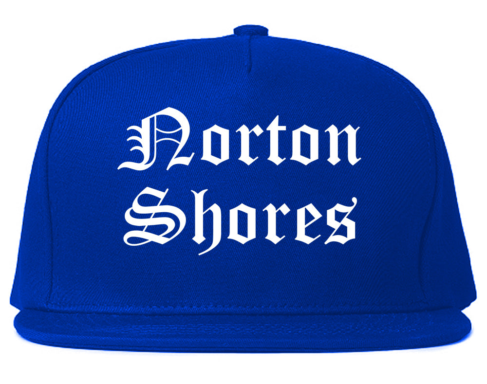 Norton Shores Michigan MI Old English Mens Snapback Hat Royal Blue