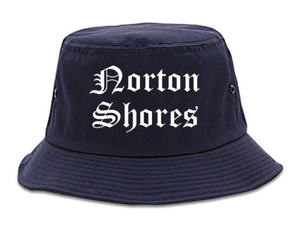 Norton Shores Michigan MI Old English Mens Bucket Hat Navy Blue