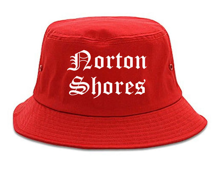 Norton Shores Michigan MI Old English Mens Bucket Hat Red