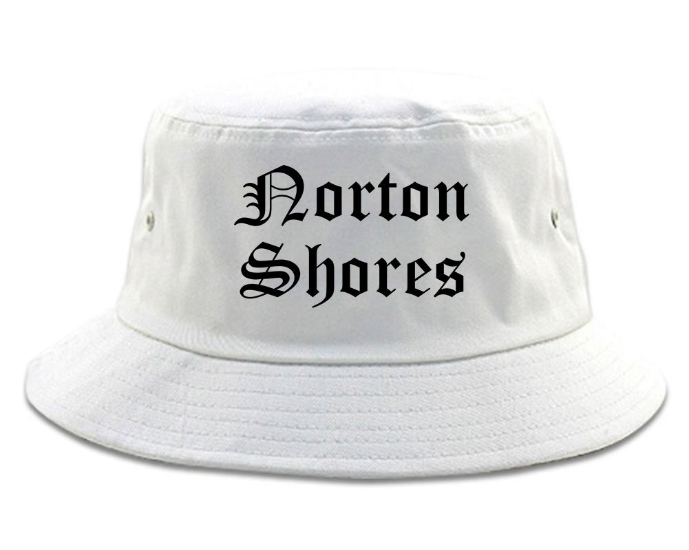 Norton Shores Michigan MI Old English Mens Bucket Hat White