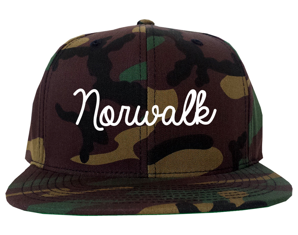 Norwalk Iowa IA Script Mens Snapback Hat Army Camo