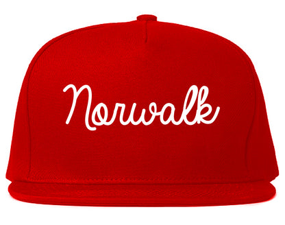 Norwalk Iowa IA Script Mens Snapback Hat Red