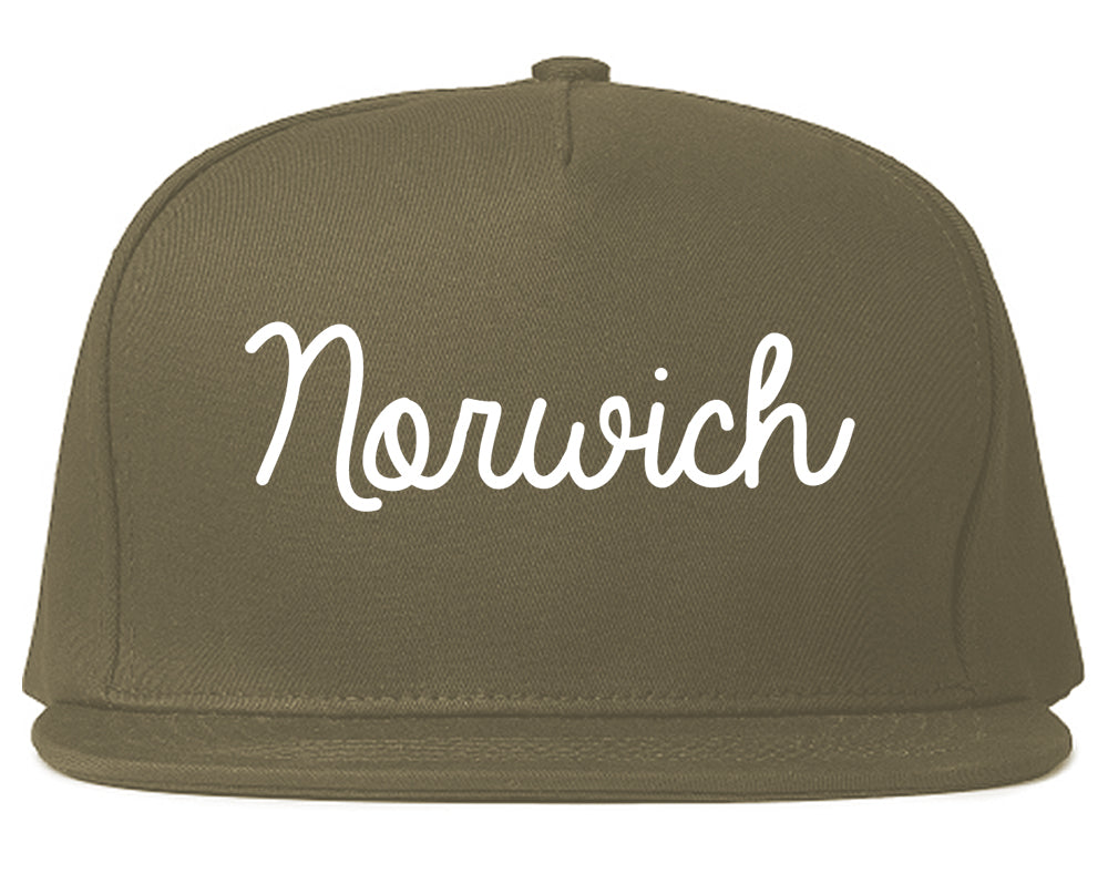 Norwich Connecticut CT Script Mens Snapback Hat Grey