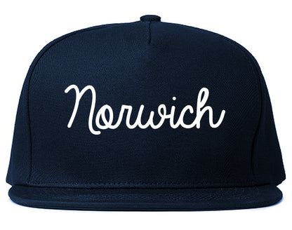 Norwich Connecticut CT Script Mens Snapback Hat Navy Blue