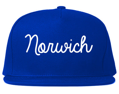 Norwich Connecticut CT Script Mens Snapback Hat Royal Blue