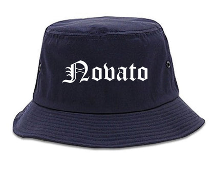 Novato California CA Old English Mens Bucket Hat Navy Blue