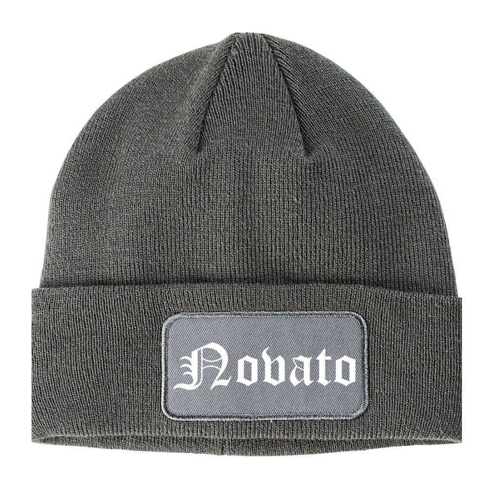 Novato California CA Old English Mens Knit Beanie Hat Cap Grey
