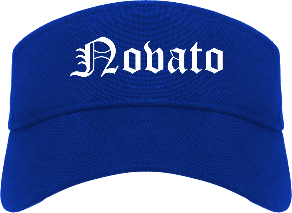 Novato California CA Old English Mens Visor Cap Hat Royal Blue