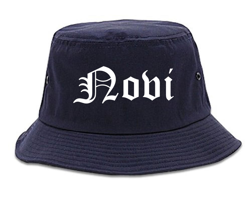 Novi Michigan MI Old English Mens Bucket Hat Navy Blue