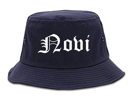 Novi Michigan MI Old English Mens Bucket Hat Navy Blue