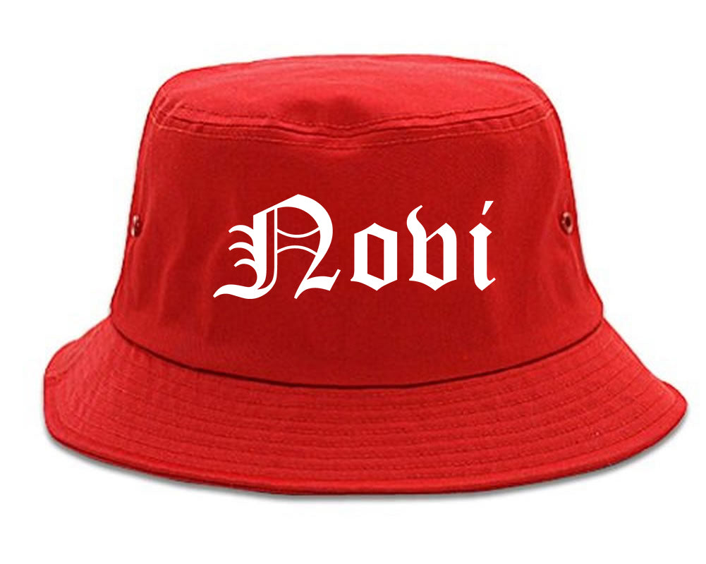 Novi Michigan MI Old English Mens Bucket Hat Red