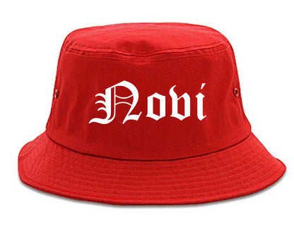 Novi Michigan MI Old English Mens Bucket Hat Red