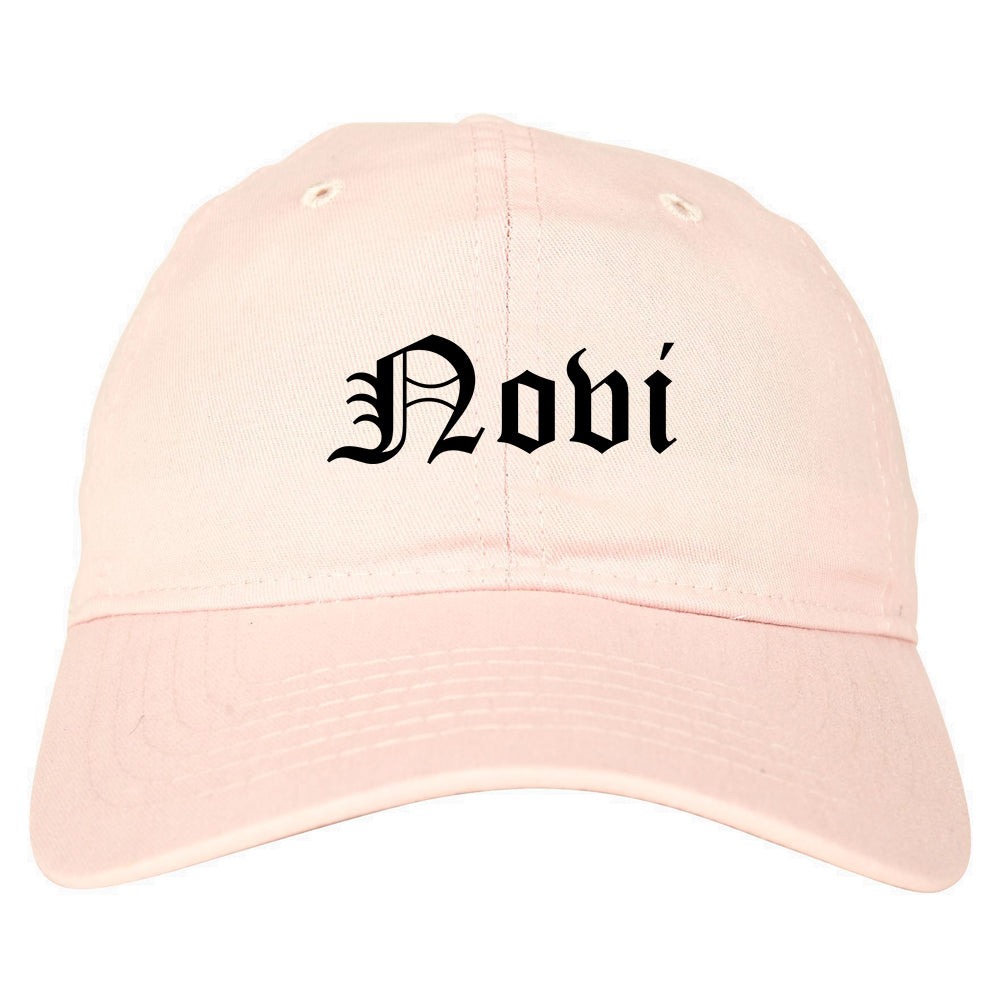 Novi Michigan MI Old English Mens Dad Hat Baseball Cap Pink