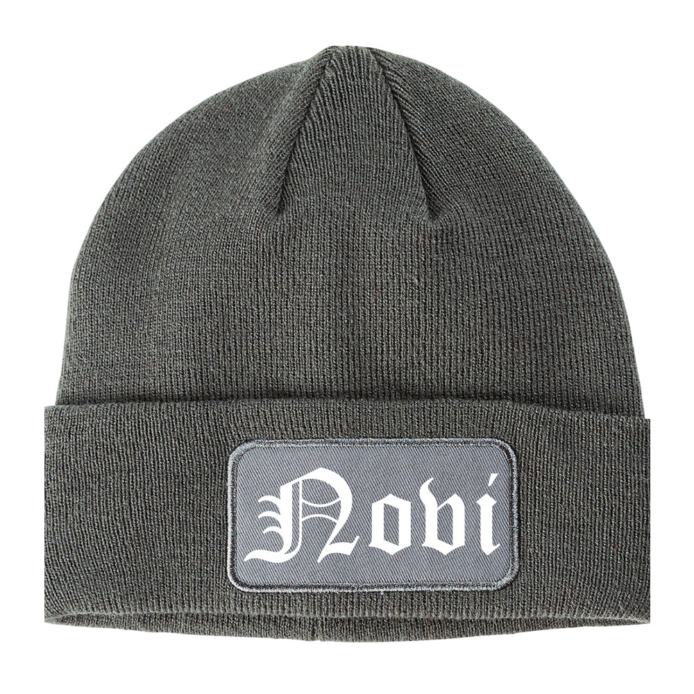 Novi Michigan MI Old English Mens Knit Beanie Hat Cap Grey