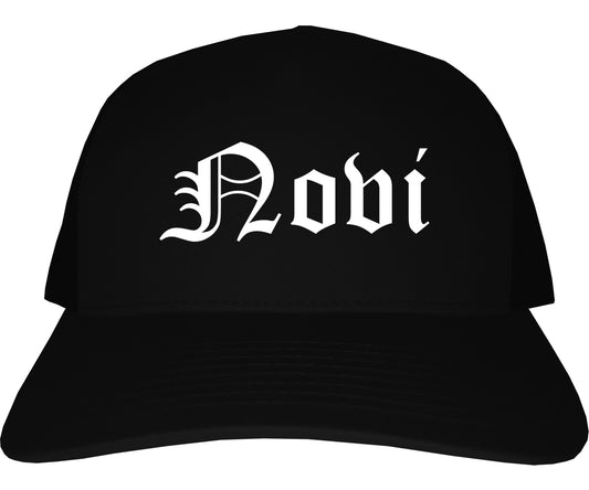 Novi Michigan MI Old English Mens Trucker Hat Cap Black