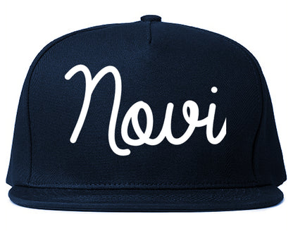 Novi Michigan MI Script Mens Snapback Hat Navy Blue