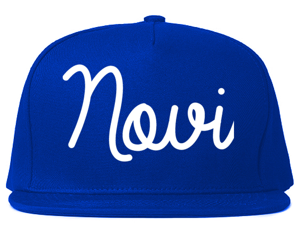 Novi Michigan MI Script Mens Snapback Hat Royal Blue