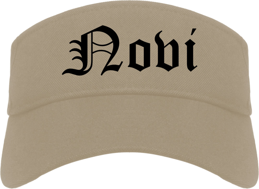 Novi Michigan MI Old English Mens Visor Cap Hat Khaki