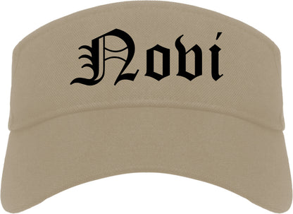 Novi Michigan MI Old English Mens Visor Cap Hat Khaki