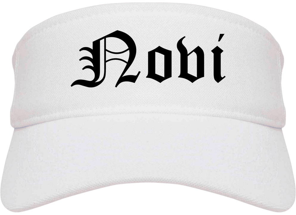 Novi Michigan MI Old English Mens Visor Cap Hat White
