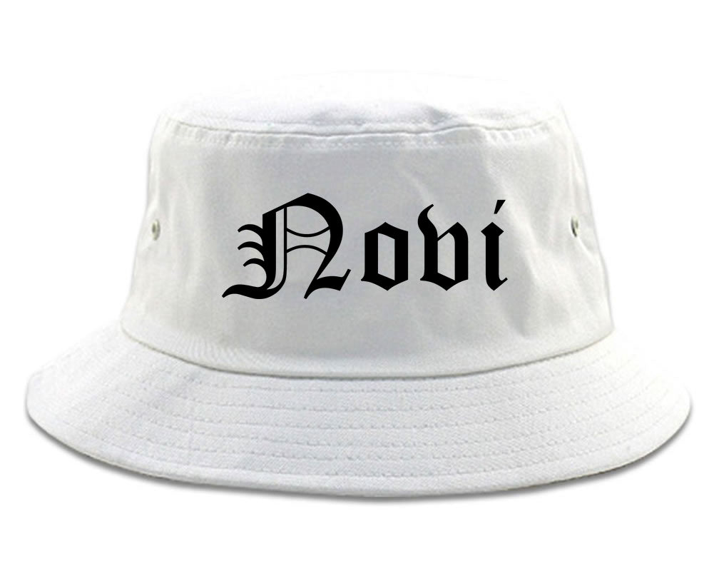 Novi Michigan MI Old English Mens Bucket Hat White