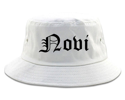Novi Michigan MI Old English Mens Bucket Hat White