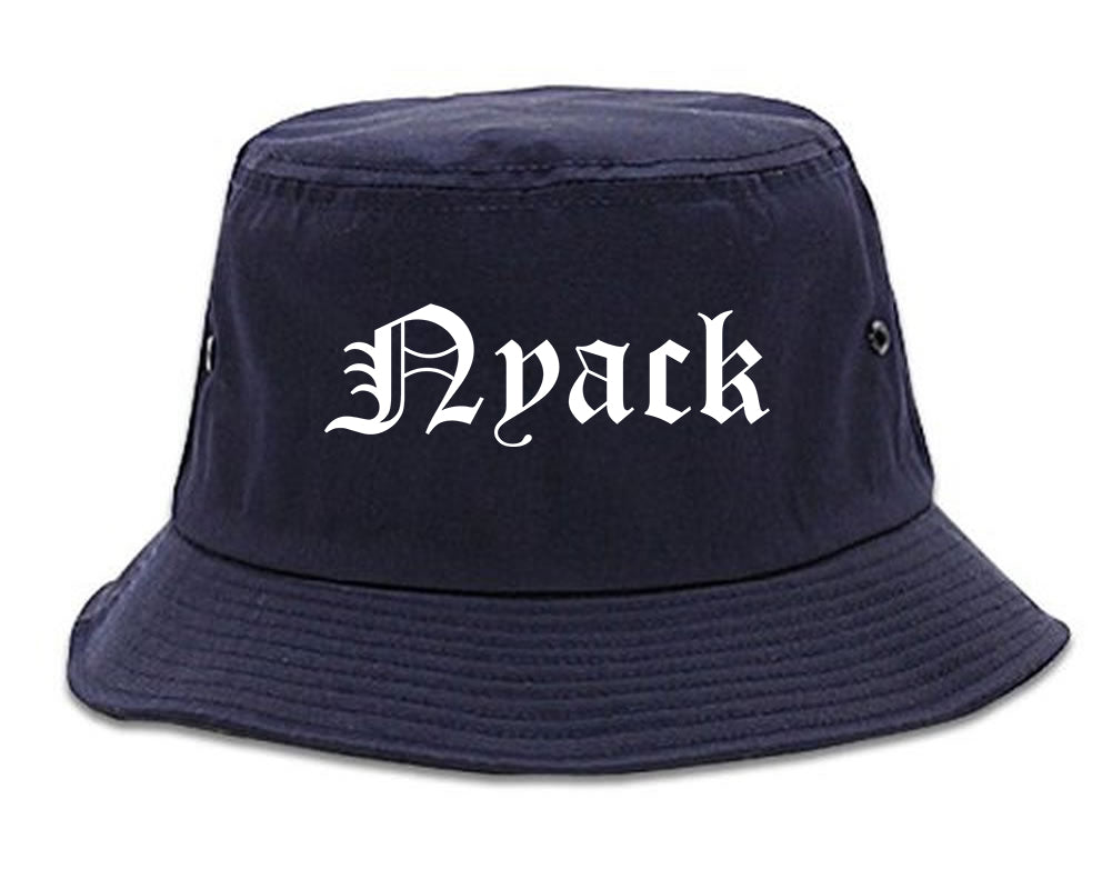 Nyack New York NY Old English Mens Bucket Hat Navy Blue