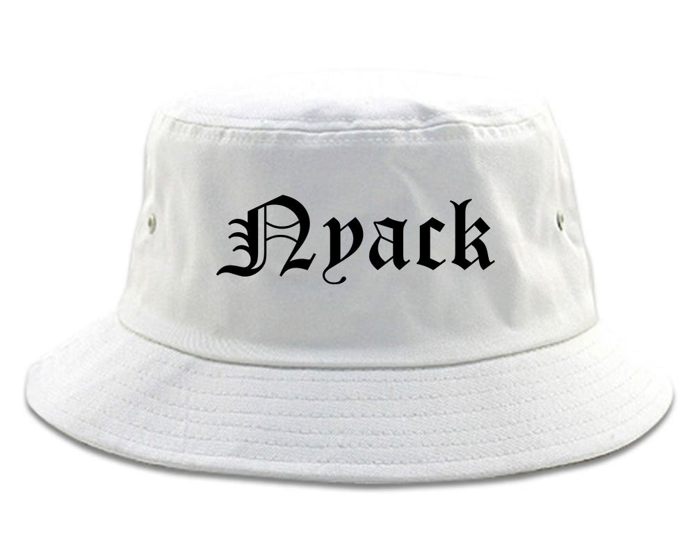 Nyack New York NY Old English Mens Bucket Hat White