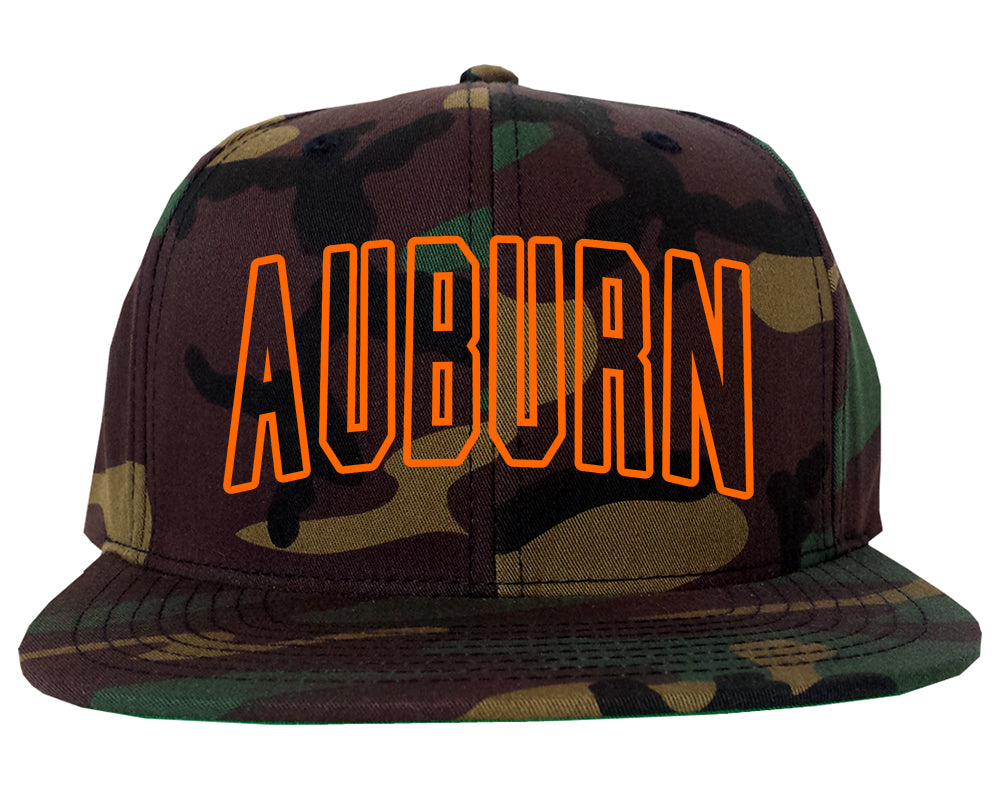 ORANGE Auburn Alabama Outline Mens Snapback Hat Camo