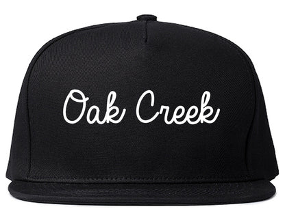 Oak Creek Wisconsin WI Script Mens Snapback Hat Black