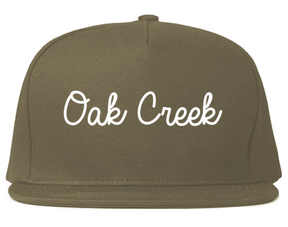 Oak Creek Wisconsin WI Script Mens Snapback Hat Grey