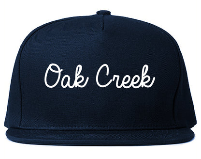 Oak Creek Wisconsin WI Script Mens Snapback Hat Navy Blue